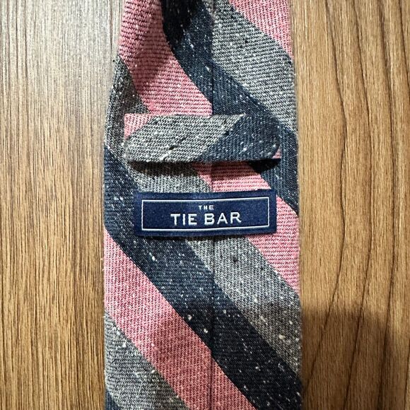 The Tie Bar Gray Navy Pink Striped Tie Length: 60" - Picture 3 of 4